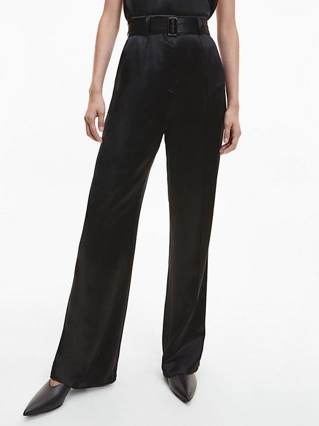 Calvin Klein USA Wide Leg Satin Womens Pants Black 9826147-MX